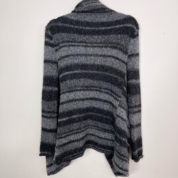 360 Cashmere Striped Drape Front Cardigan Sweater Black Gray XSmall Wool Blend - Picture 2 of 10